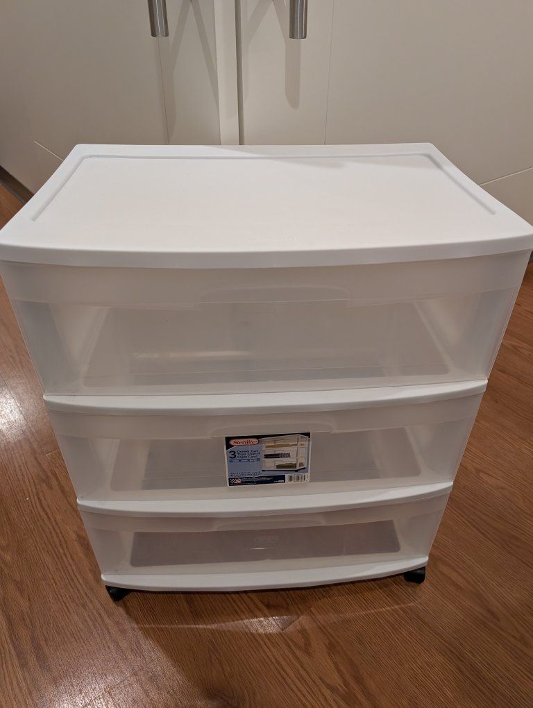 Sterilite Wide 3-Drawer Cart, White Plastic Storage Organizer with Wheels - Multipurpose Organization