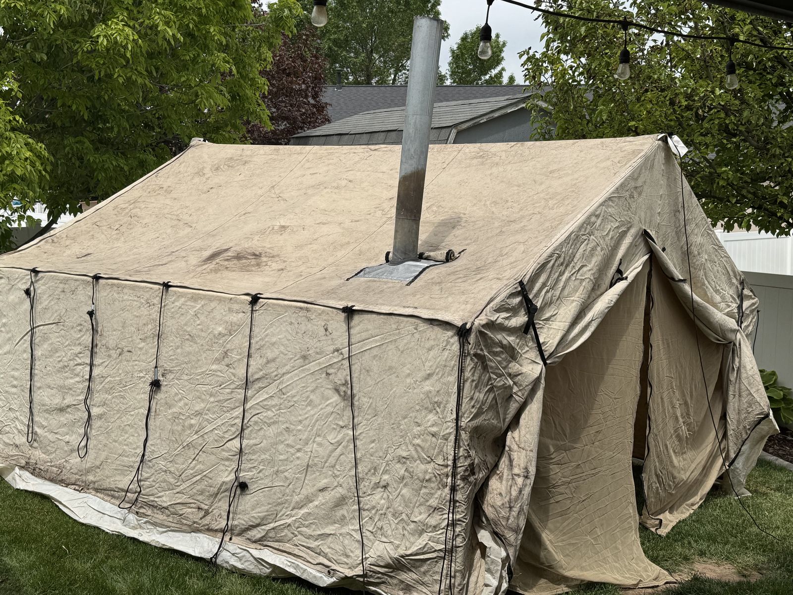 Montana Canvas 12x14 Wall Tent + Rainfly + Wood Stove + Complete Frame Setup