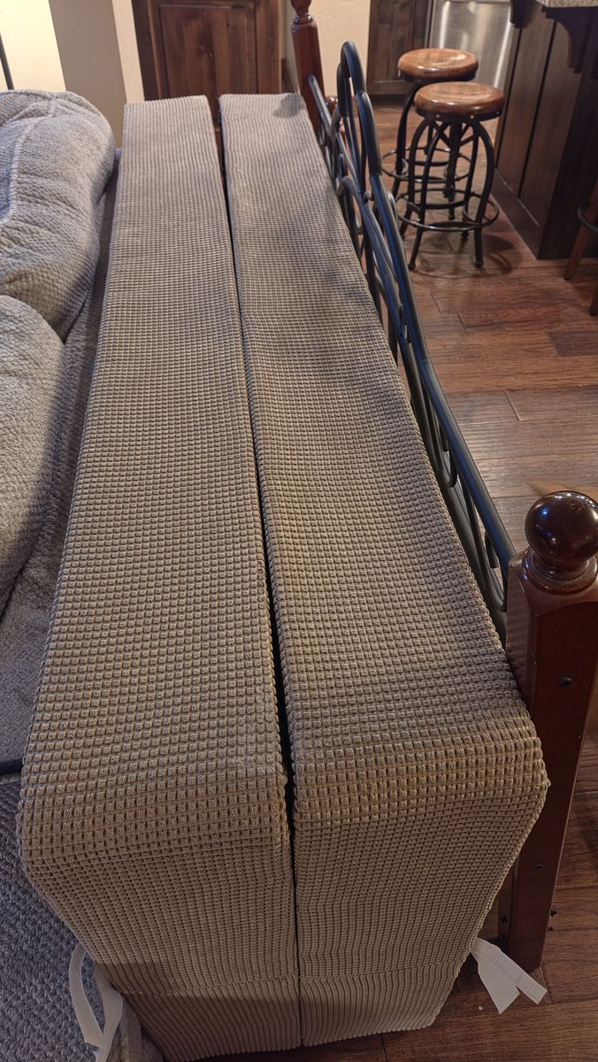 King sized box spring, head and footboard set, and bed frame. No mattress.