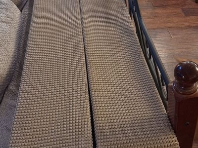King sized box spring, head and footboard set, and bed frame. No mattress.