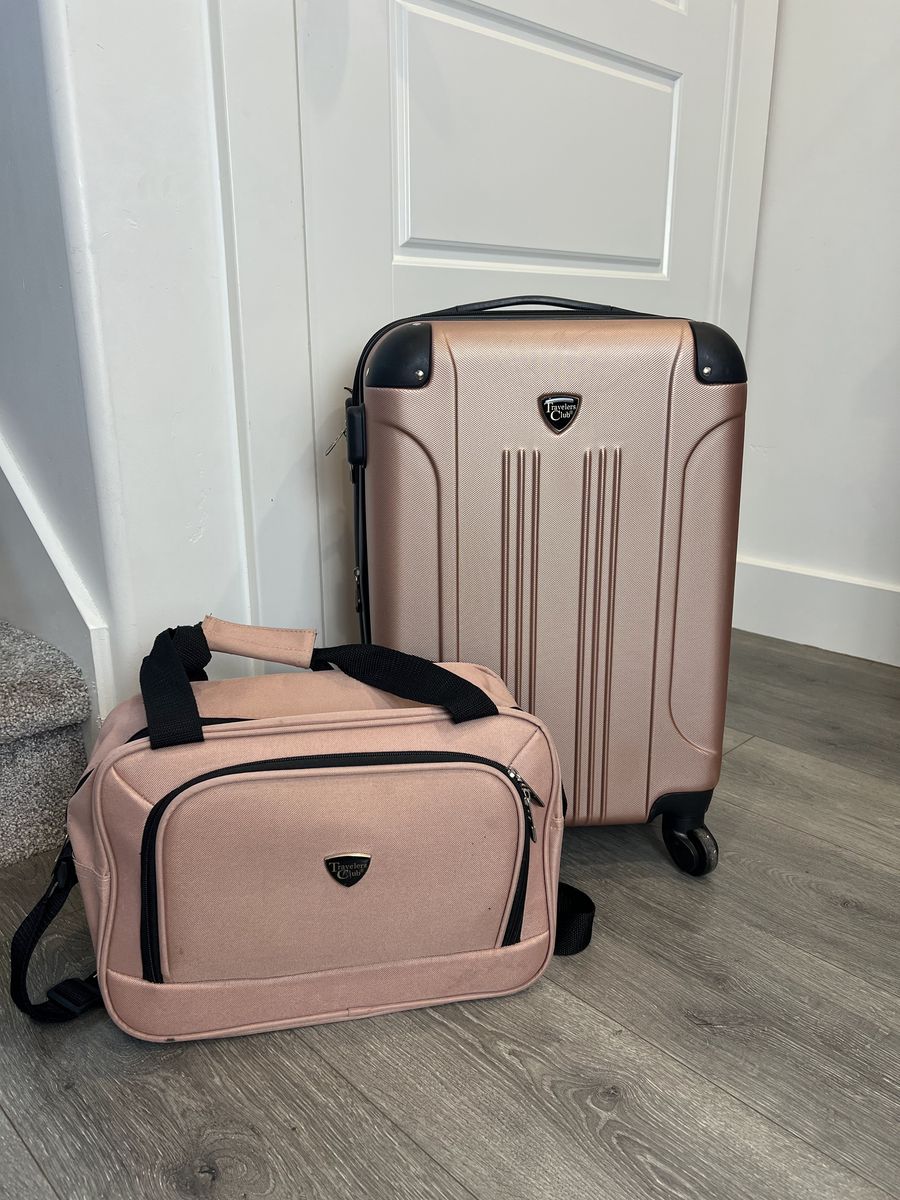 Travelers Club Hardside Carry-On Pink Suitcase & Tote Bag Set