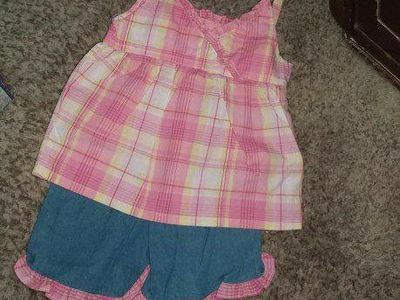 3T SHORT SET...PLAID TOP, DENIM SHORTS WITH PLAID TRIM
.