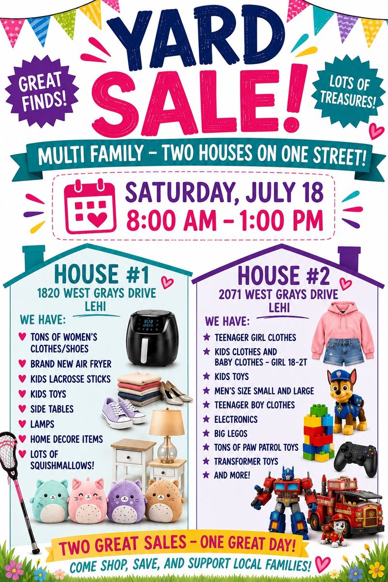 Multi-Family Yard Sale! Clothes, Toys, Home Goods & More - Lehi, July 18th