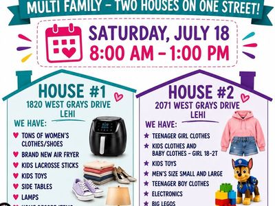 Multi-Family Yard Sale! Clothes, Toys, Home Goods & More - Lehi, July 18th