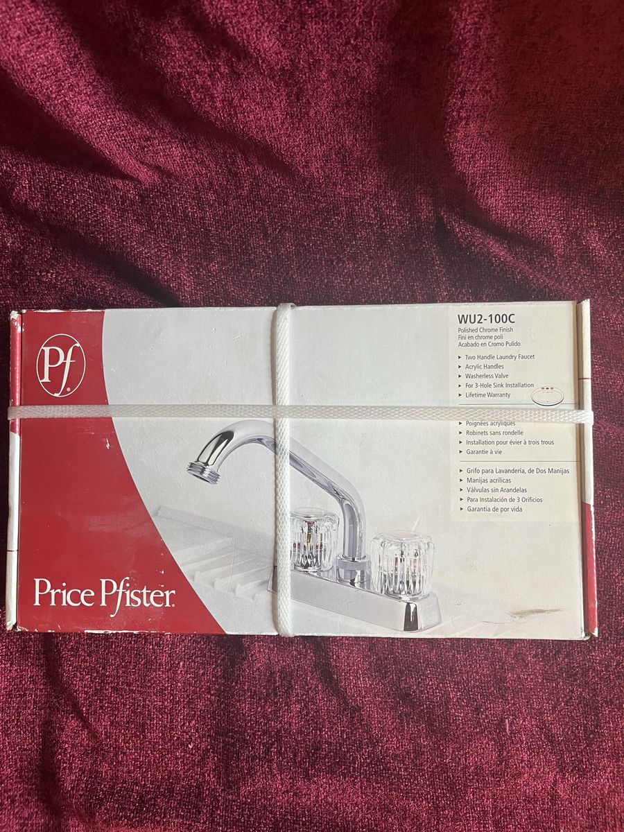 Price Pfister WU2-100C Two Handle Laundry Faucet, Polished Chrome, Acrylic Handles, Washerless Valve