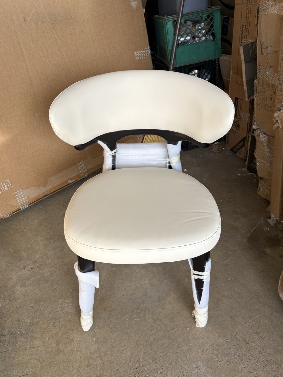 Pair of Modern Cream Accent Chairs – Faux Leather