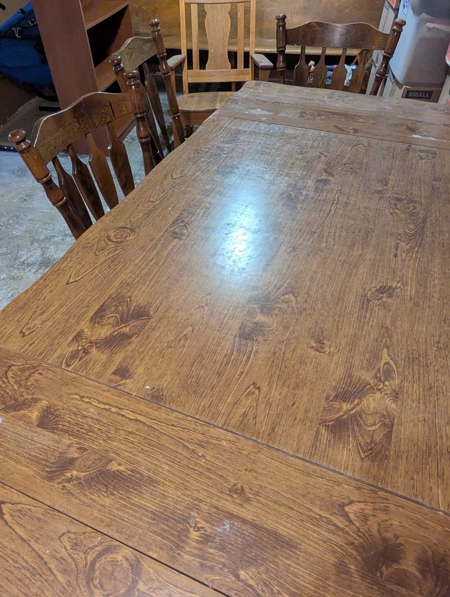 Antique Wood Farmhouse Dining Table Set with Chairs