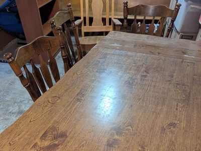 Antique Wood Farmhouse Dining Table Set with Chairs