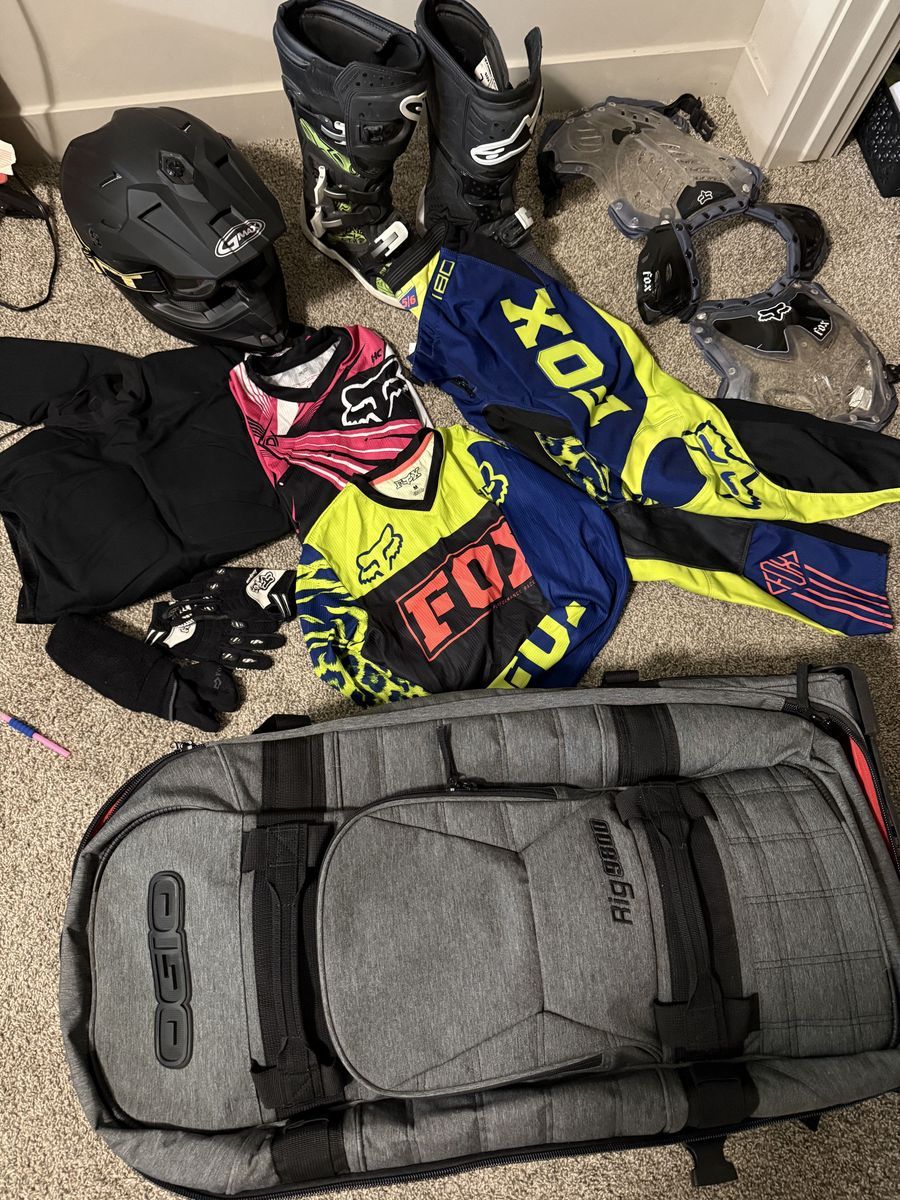 Dirt bike Helmet, Boots, Bag, Gear