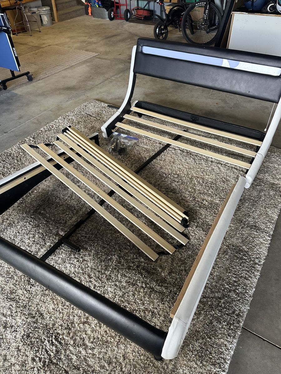 Modern Faux Leather Platform Bed Frame with Slats - Black and White. Full