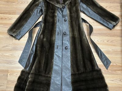 Tissavel France Vintage Faux Fur & Leather Trim Long Coat - Excellent Condition