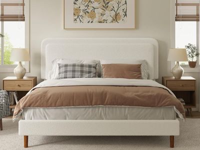 King Size Boucle Upholstered Bed Frame with Adjustable Headboard