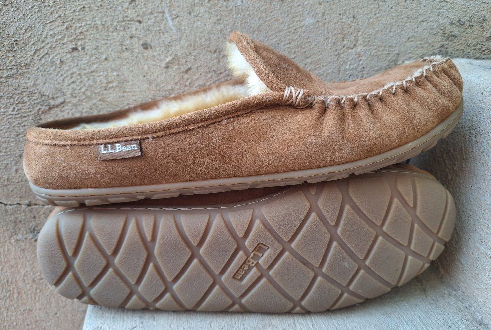Mens LL-Bean Brown Suede Shearling Slippers Sz-12