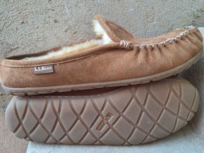 Mens LL-Bean Brown Suede Shearling Slippers Sz-12