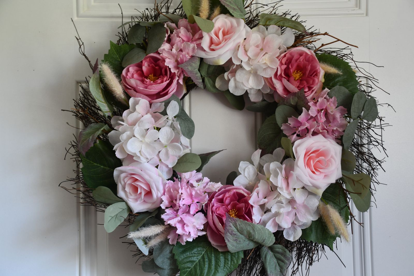 SPRING & SUMMER 20" WREATH ~ FLOWERS ~ ROSES ~ PINK ~ $5