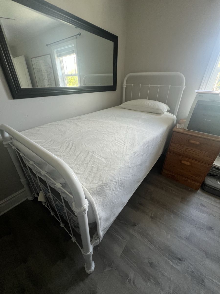 Vintage/Antique White Iron/Steel Twin Bed Frame