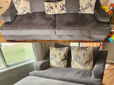 RC Willey Spartan Gray Sofa, Chair, and Ottoman