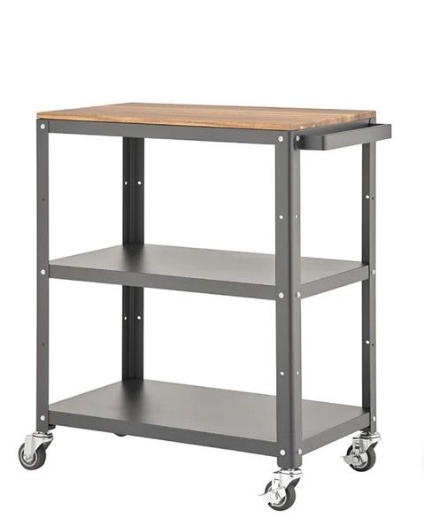 TRINITY® | 3-Tier Metal Kitchen Cart | w/ Acacia Top | Dark Gray