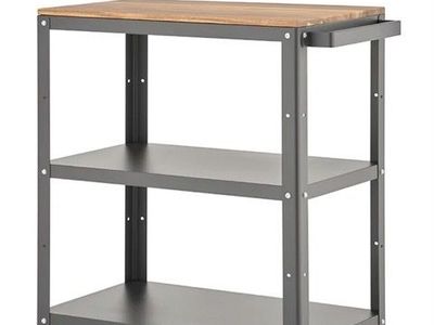 TRINITY® | 3-Tier Metal Kitchen Cart | w/ Acacia Top | Dark Gray