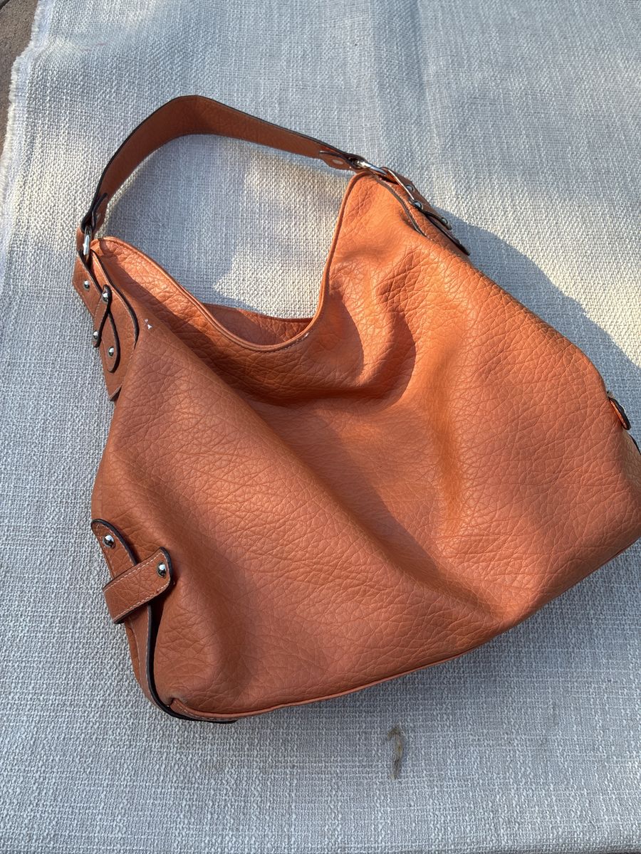 Stylish Hobo Bag - Orange/Brown Faux Leather Shoulder Bag