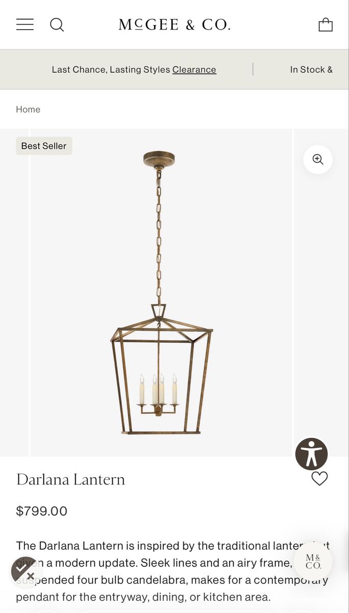 McGee & Co. Darlana Lantern Pendant Light - Medium, Aged Iron, 4-Bulb Candelabra
