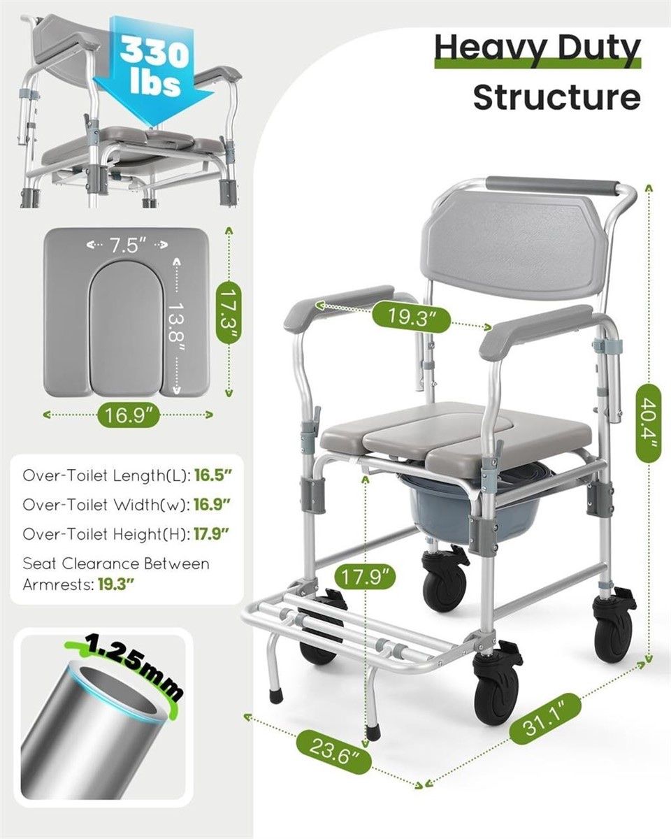 4-in-1 Rolling Commode Shower Chair – NEW OPEN BOX