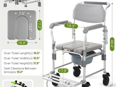 4-in-1 Rolling Commode Shower Chair – NEW OPEN BOX