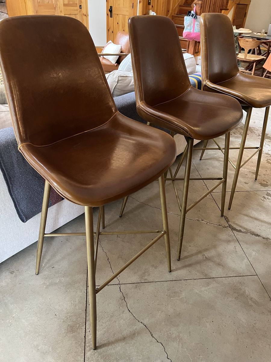 Set Of 3 World Market Leather Bar Stools