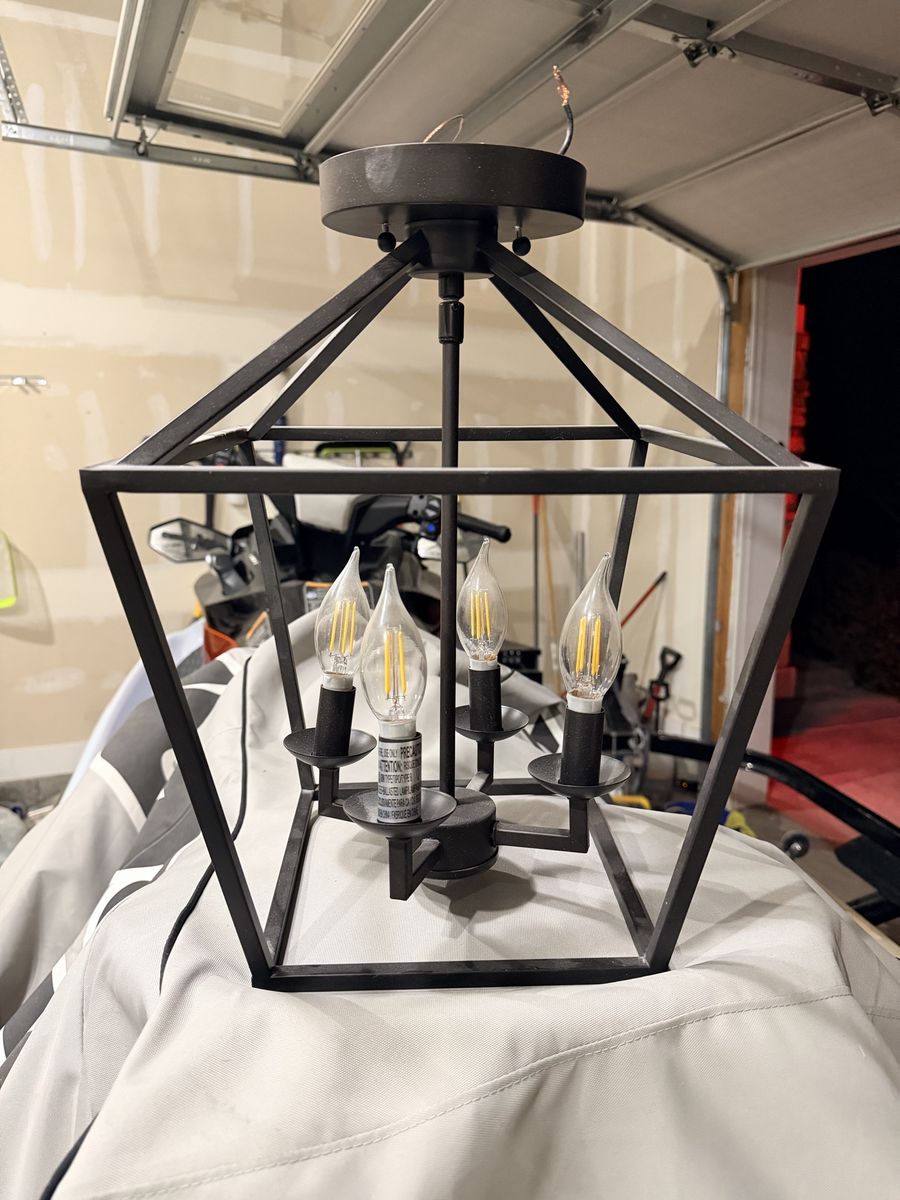 Modern Black Metal Geometric Lantern Pendant Light Fixture - 4 Light