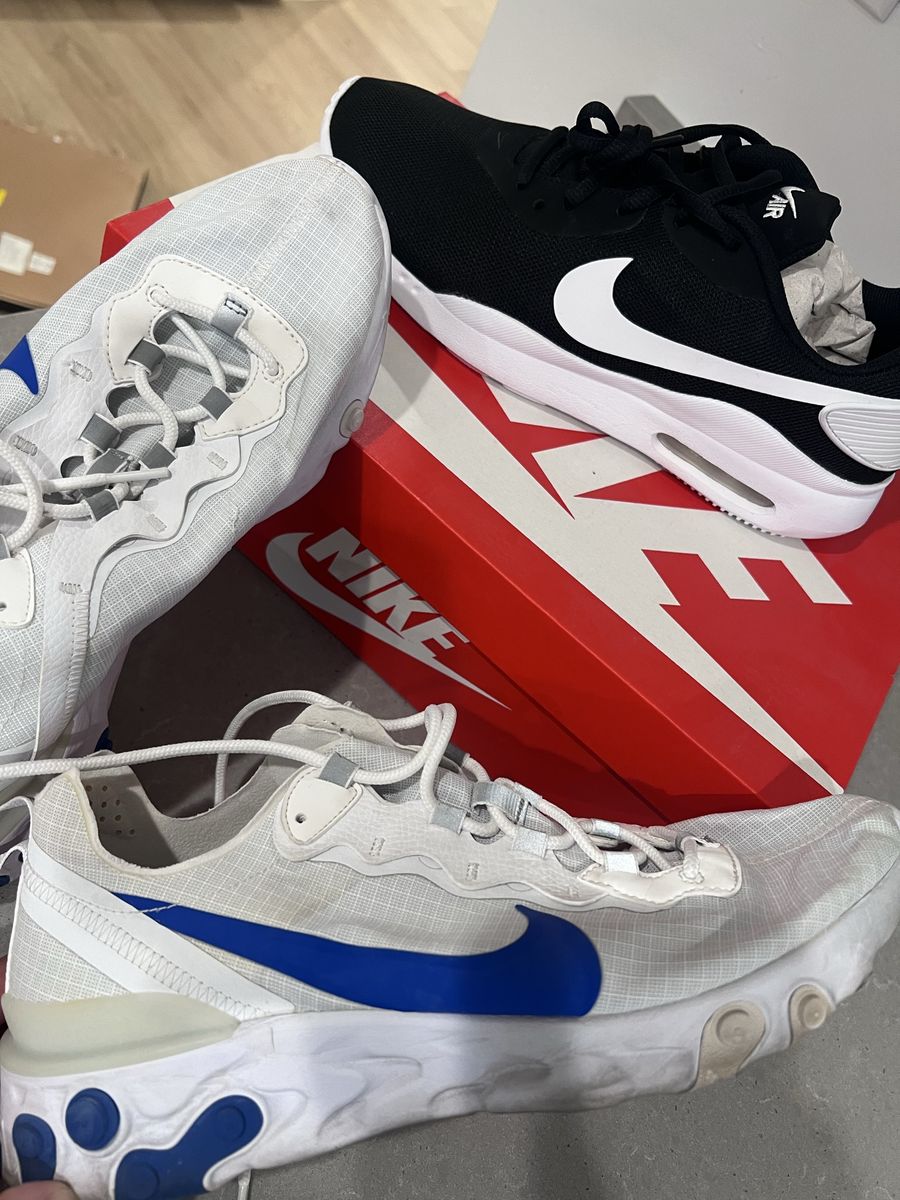 Nike React Element 55 White/Royal Blue & Nike Air Max SC Black/White Men's Sneakers size 10