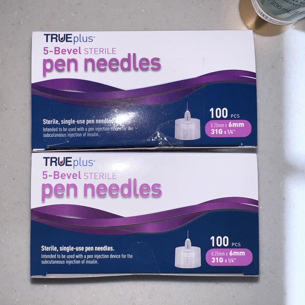 TRUEplus 5-Bevel STERILE pen needles 100 PCS, 0.25mm x 6mm, 31G x 1/4"