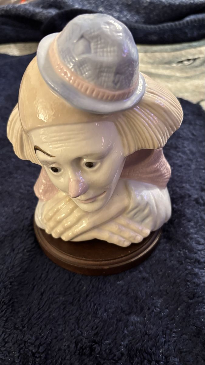 Sad Clown Vintage In Box Wood Stand