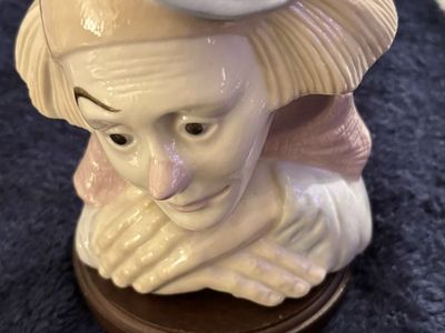 Sad Clown Vintage In Box Wood Stand