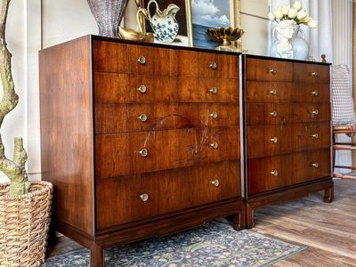 *FREE DELIVERY* Vintage MCM Walnut Richard Lynn Chinoiserie Large Nightstands