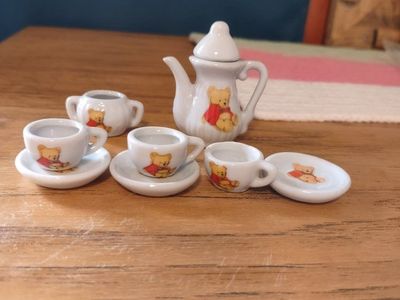 Cute Teddy Bear Miniature Tea Set - Dollhouse Furniture & Collectible Decor
