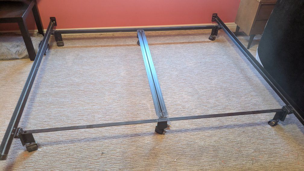 Adjustable Metal Bed Frame with Casters - King