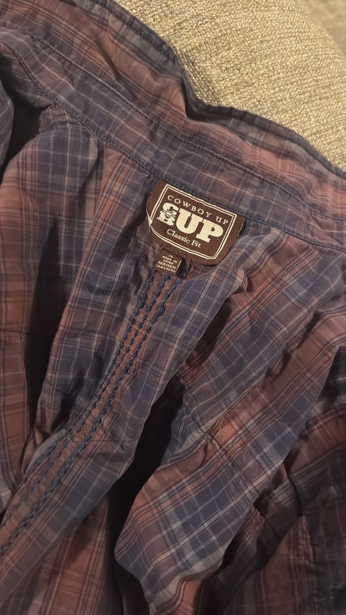 Cowboy Up Classic Fit Plaid Button-Up Shirt Men's Long Sleeve Casual Western Size XL