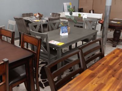 Farmhouse Style Dining Table with 4 Chairs and Bench - Off-White & Gray