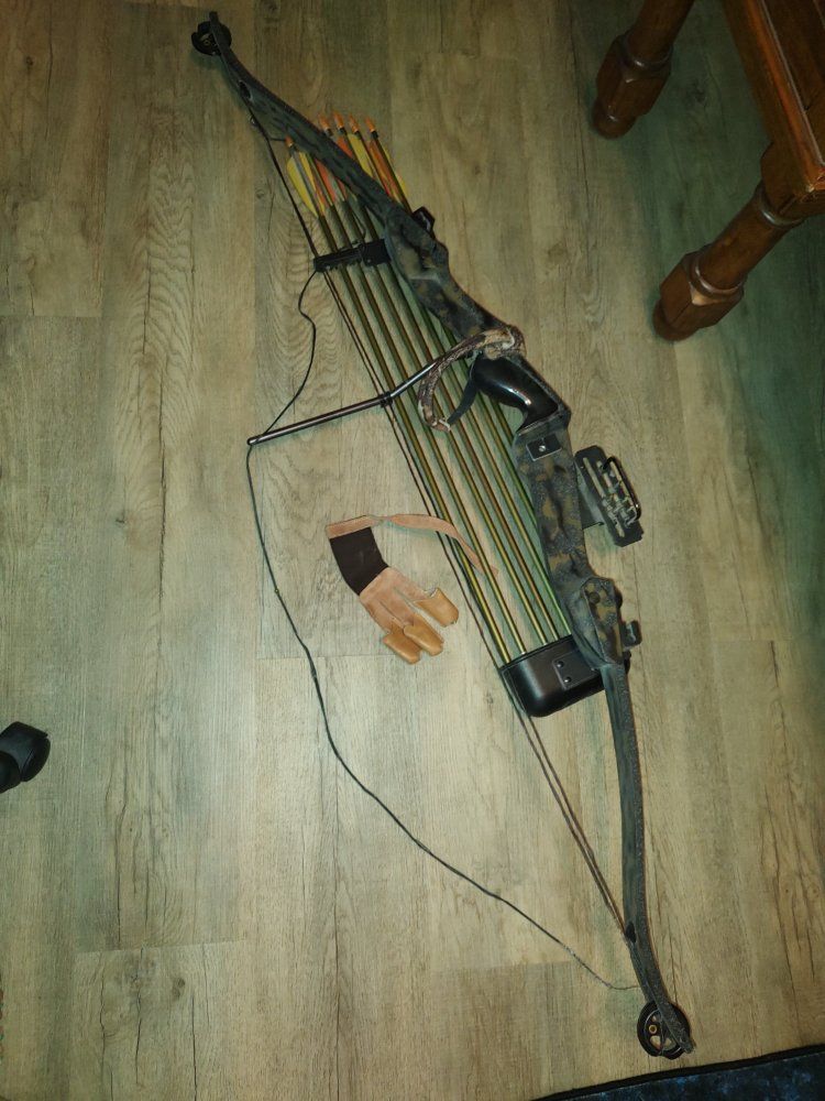 Vintage Compound Bow with Quiver, Arrows, and Glove - Restring & Ready for Archery