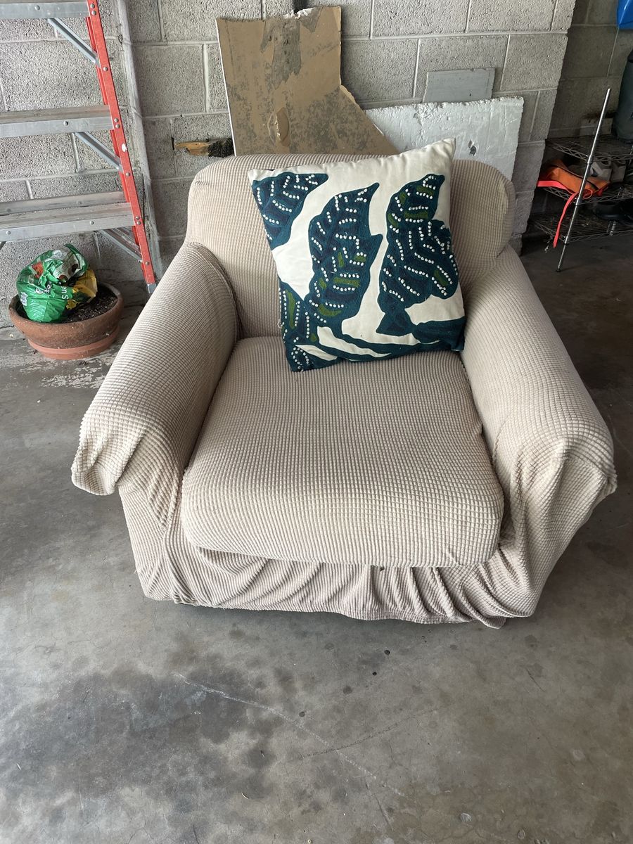 Pair of tan  Textured washable Slipcovered Armchairs 