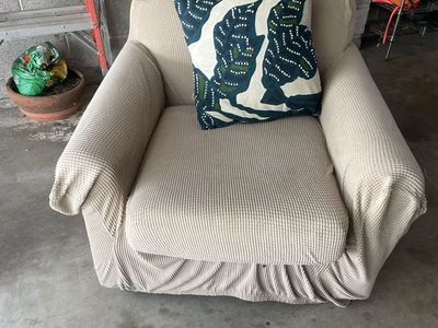Pair of tan Textured washable Slipcovered Armchairs