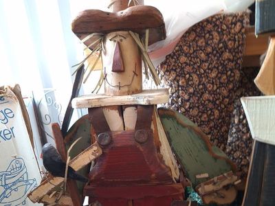 Vintage fall or halloween Wooden scarecrow