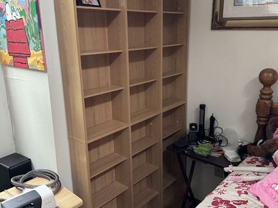 Set of 2 Large Light Wood Finish Multi-Tier Modular Bookshelf Storage Units