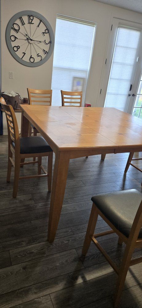Dining Table Set with 6 Chairs - Light Wood Finish, Extendable Counter height
