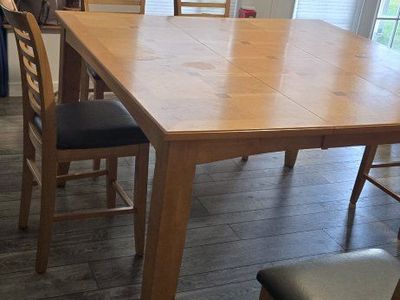 Dining Table Set with 6 Chairs - Light Wood Finish, Extendable Counter height