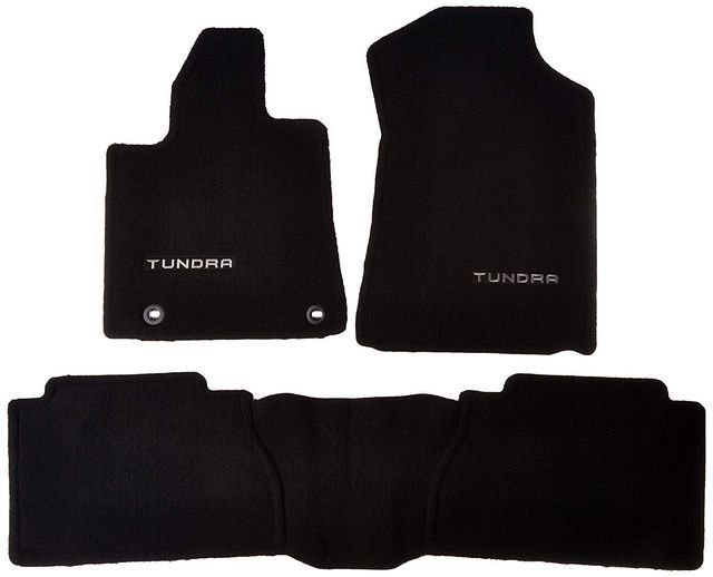 Toyota Tundra Black Carpet Floor Mats - Full Set, Logo Emblems, Custom Fit 2019 to 2022