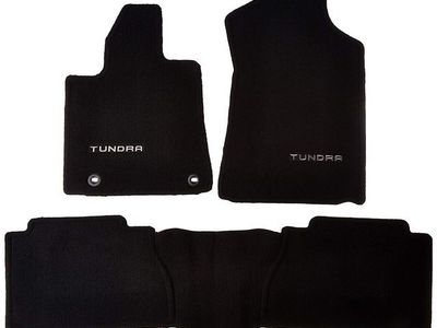 Toyota Tundra Black Carpet Floor Mats - Full Set, Logo Emblems, Custom Fit 2019 to 2022