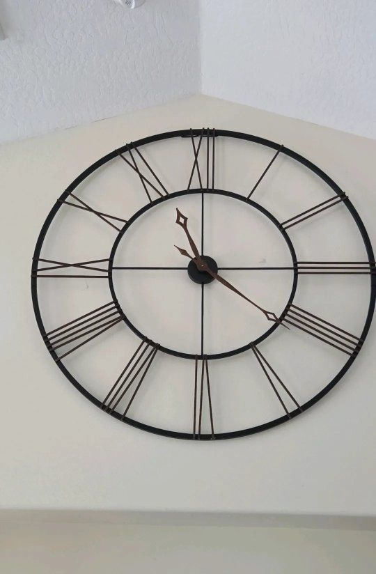 Large 36" Black Metal Roman Numeral Wall Clock - Industrial Farmhouse Decor