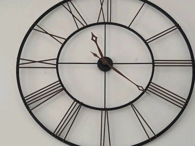 Large 36" Black Metal Roman Numeral Wall Clock - Industrial Farmhouse Decor