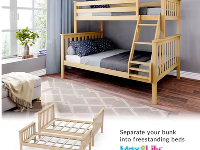 Max & Lily Natural Twin Over Full Bunk Bed with Ladder